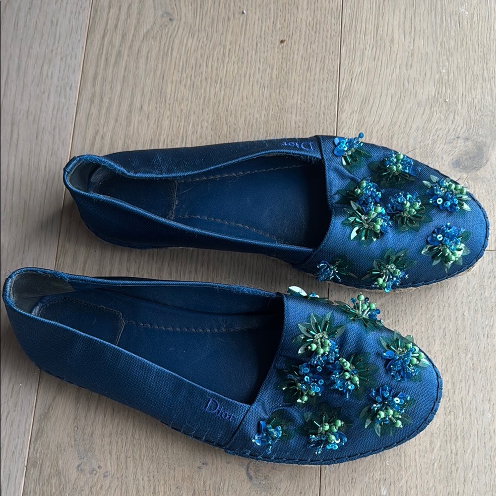 Dior Women's Blue Floral Embellished Shoes